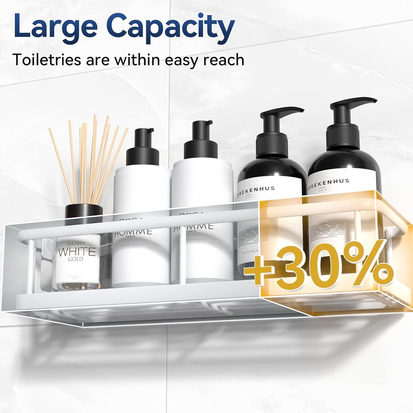 YASONIC Shower Caddy - No Drill Wall-Mounted Organizer with Removable Hooks | Rust-Proof, White, 2 Pack