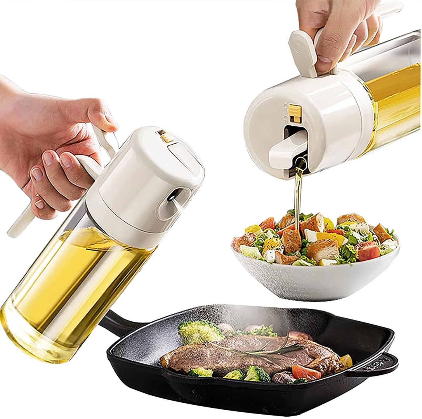 Skiennix Glass 2-in-1 Olive Oil Sprayer & Dispenser - 18oz Food-Grade Bottle for Cooking & BBQ