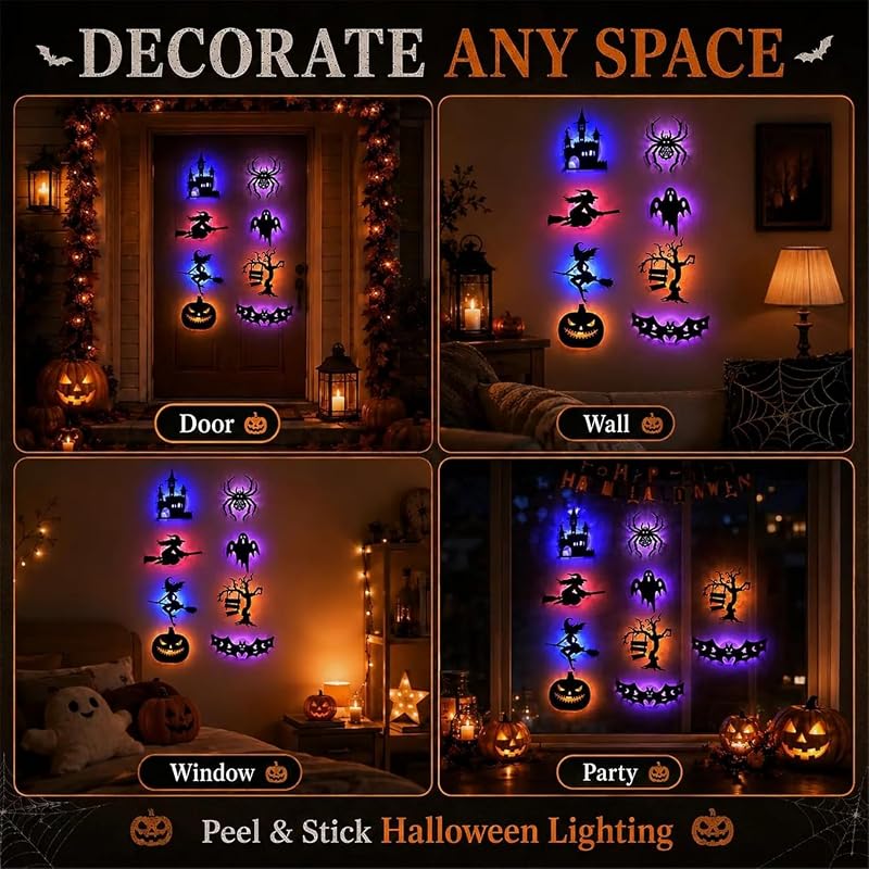 3Set Halloween Silhouette Wall Lights 3D LED Stickers - Spooky Wall Decals