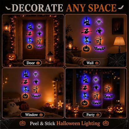 3Set Halloween Silhouette Wall Lights 3D LED Stickers - Spooky Wall Decals
