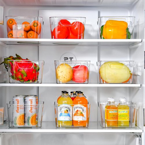 Clear Plastic Storage Bins - 12 Pack Pantry Organizers with Handles for Kitchen & Bathroom