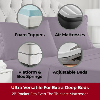 Mellanni Extra Deep Twin Sheets - 3 PC Iconic Collection Bedding - Hotel Luxury, Ultra Soft, Cooling Bed Sheets - Wrinkle, Fade, Stain Resistant (Twin, Purple)