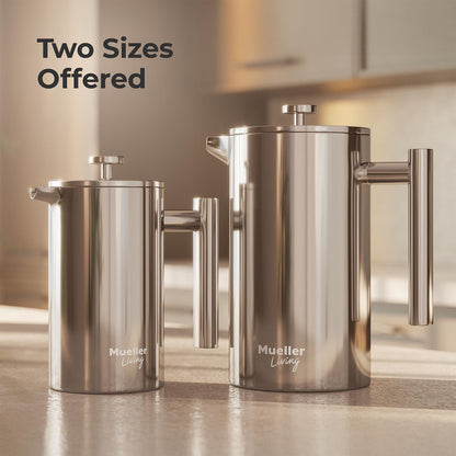 MuellerLiving French Press Coffee Maker - 20oz Stainless Steel, Double Insulated & Dishwasher Safe