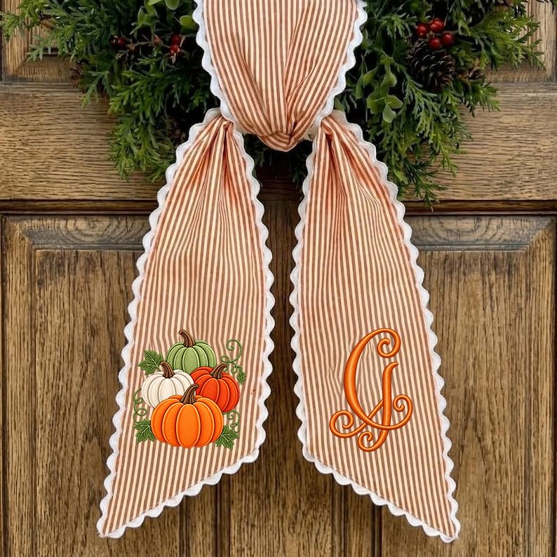 Fall Wreath Sash - Pumpkin Thanksgiving Front Door Decor A5