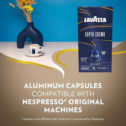 Lavazza Super Crema Capsules - Medium Roast Arabica & Robusta Blend | 60 Aluminum Pods for Nespresso Machines