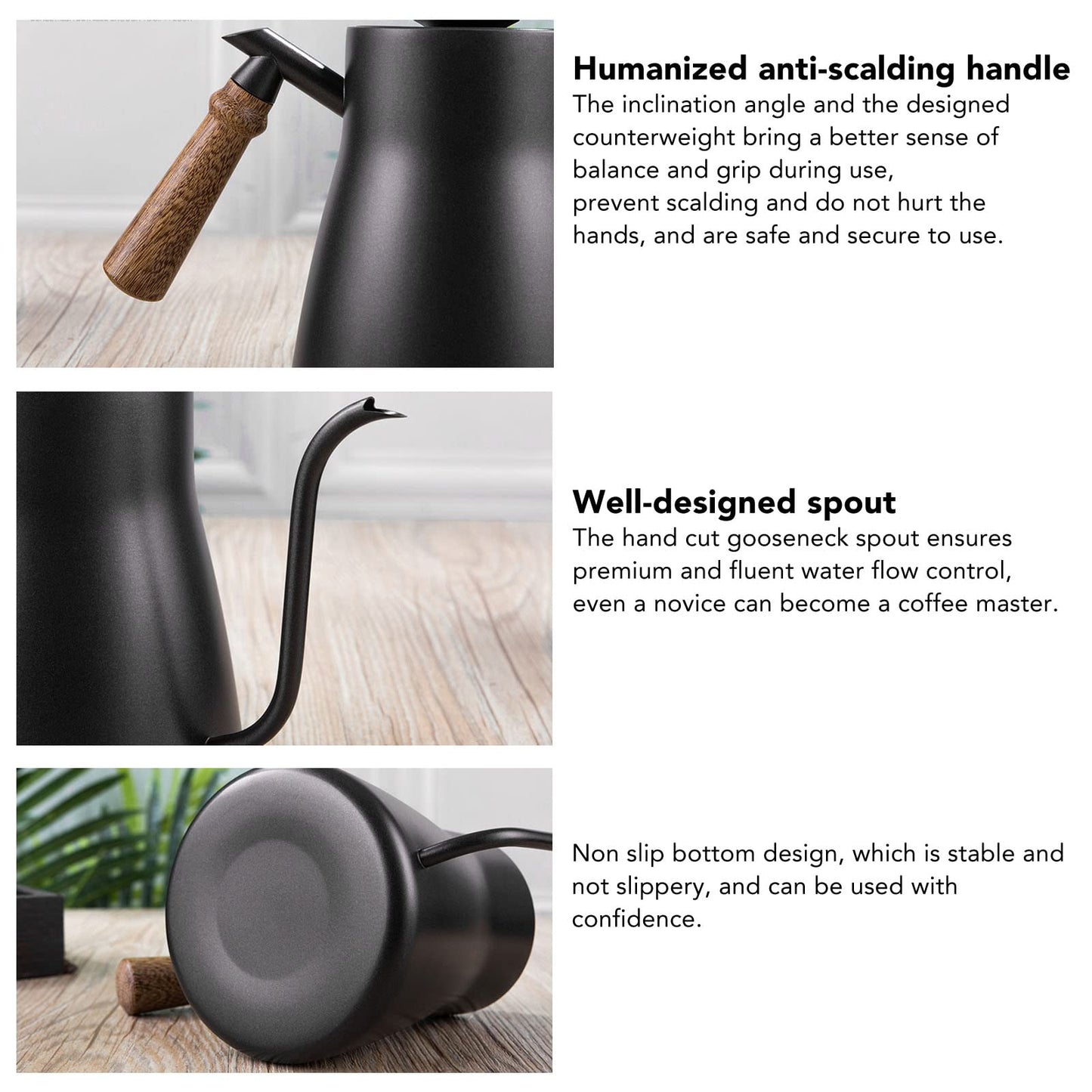 Pour over Coffee Kettle, Tea Kettle with Thermometer Stovetop Gooseneck Kettle Induction Stainless Steel Gooseneck Kettle Coffee Pot with Wood Handle 850ml