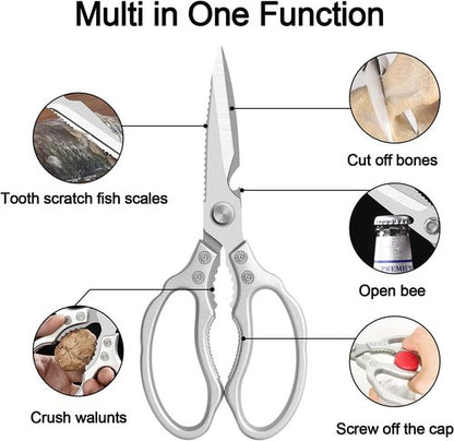 CGBE Kitchen Scissors - Heavy-Duty Multi-Purpose Shears for Poultry, Fish & Meat | Dishwasher Safe, Silver