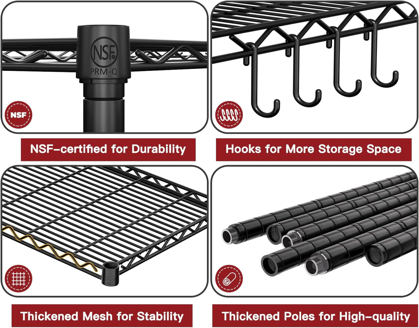 PrimeZone Wire Metal Storage Shelves - Heavy Duty 5-Tier Adjustable Organizer Rack | NSF-Certified Steel, 35.5" W x 14" D x 72" H, Black