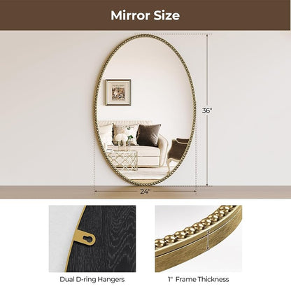 Oval Gold Beaded Mirror 36x24 Vintage Wall Mirror - Variation: Retro Gold 36L x 24W