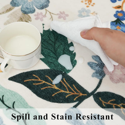 Skiennix 5x7 Living Room Area Rug - Washable Floral Non-Slip Carpet for Bedroom & Dining Room | Ultra Soft Cream Mat