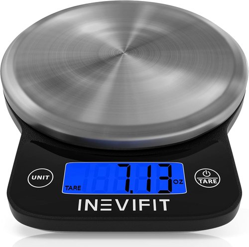 INEVIFIT Digital Kitchen Scale - Accurate Multifunction Food Scale Up to 13 lbs | Sleek Black with Stainless Steel Finish