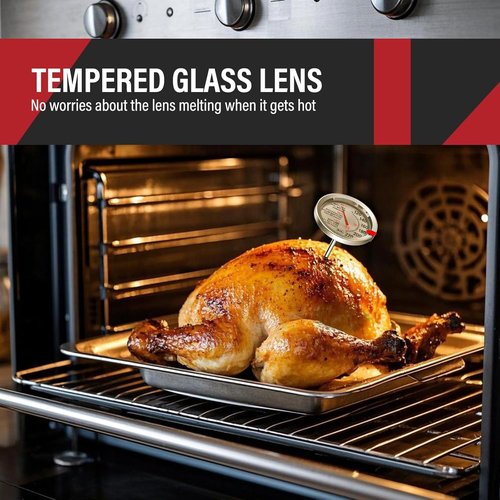 AWLKIM Stainless Steel Meat Thermometer - Safe Leave-In Oven Probe with 2.5-Inch Extra-Large Dial - Silver