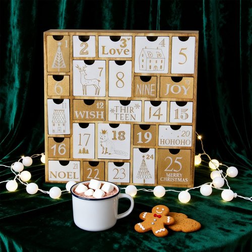 Juegoal Advent Calendar - 25 Refillable Wooden Drawers | Countdown to Christmas Gift for Kids - 12 Inches Tall