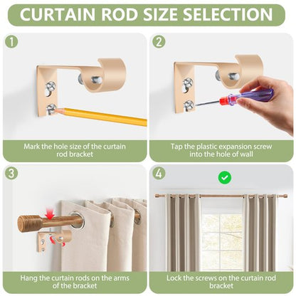 5/8” Diameter Curtain Rods 30-60 Inch, for 30-54 Inch Windows, Adjustable Splicing Wood Grain Curtain Rods for Windows with Brackets, Window Rod Long Small Curtains Rod, 2 Pack