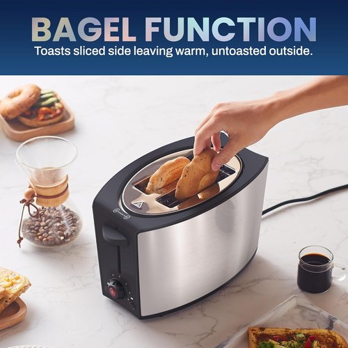 Elite Gourmet 2-Slice Toaster - Extra Wide 1.25” Slots, 6 Settings, Stainless Steel Finish