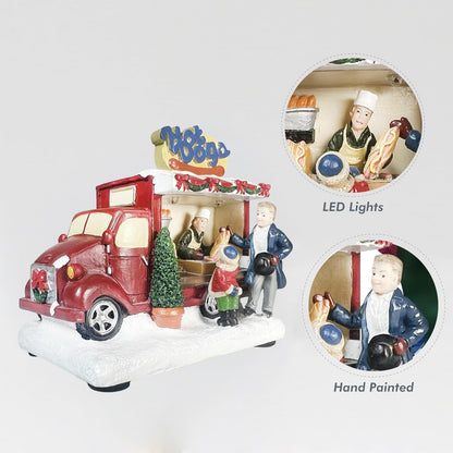 Moments In Time Hot Dog Food Truck | LED Lighted Christmas Village Decor | 3.74” Handcrafted Polyresin