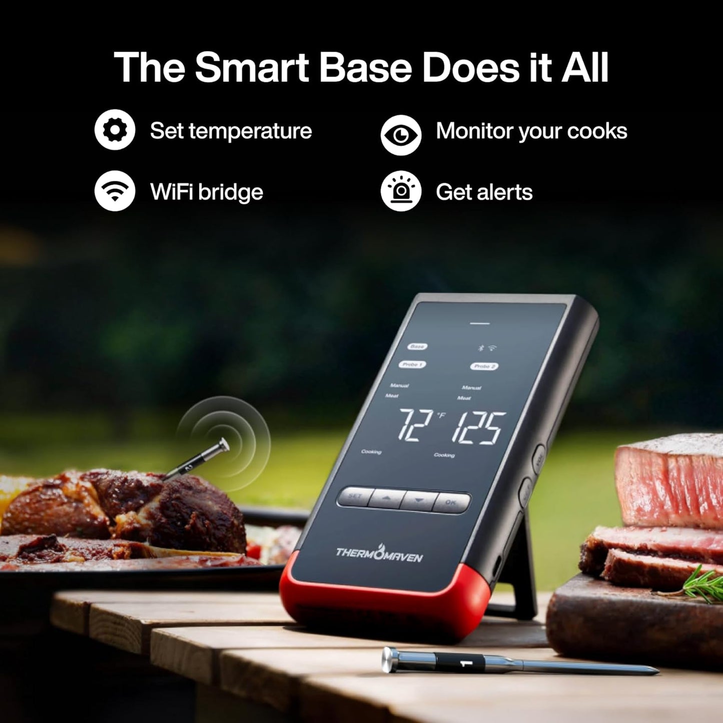 ThermoMaven Smart Bluetooth Meat Thermometer - WiFi Unlimited Range, 6 Sensors, NIST Certified Accuracy, 2 Probes for BBQ & Kitchen