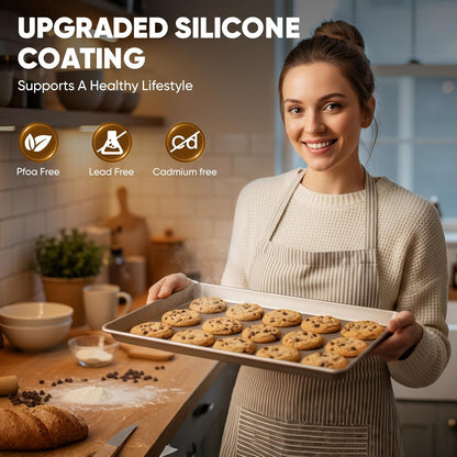 Sakerplus Nonstick Baking Sheet Pan Set - Heavy Duty Cookie Sheets, Rust-Resistant, Easy Clean | 3-Piece Set in Champagne Gold
