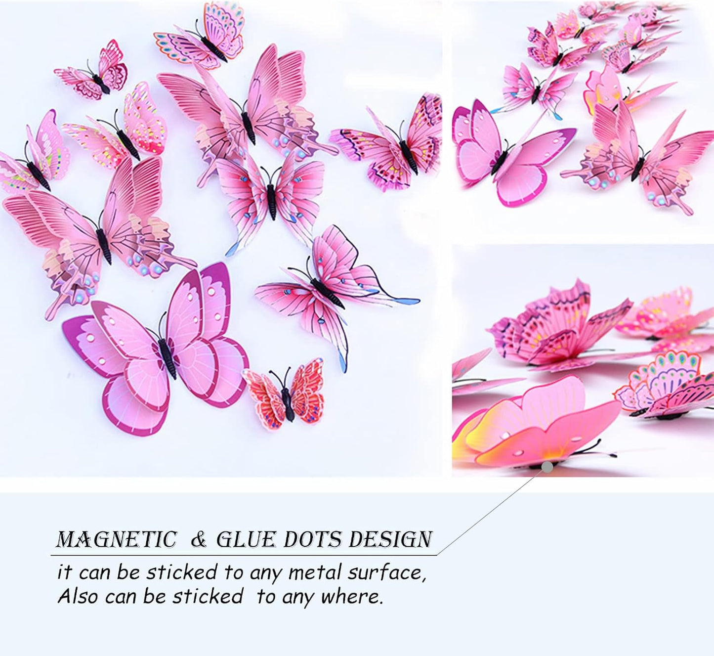 OPSEAM 3D Butterfly Wall Decor - 72 PCS Pink Butterfly Stickers with Magnets for Party Decorations