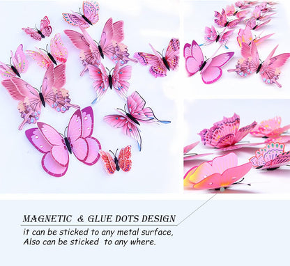 OPSEAM 3D Butterfly Wall Decor - 72 PCS Pink Butterfly Stickers with Magnets for Party Decorations