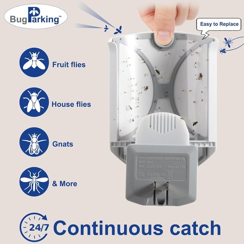 Flying Insect Trap, Plug-in UV Light for Gnats, Fruit Flies and Houseflies, Silent Sticky Catcher for Indoor Use, 1 Device & 3 Refills