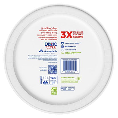 Dixie Ultra, Large Paper Plates, 10 Inch, 172 Count (4 packs of 43 plates), 3X Stronger*, Heavy Duty, Microwave-Safe, Soak-Proof, Cut Resistant, Disposable Plates For Heavy, Messy Meals