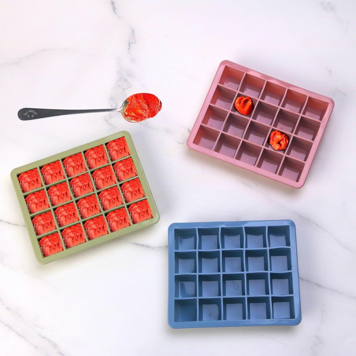 Skiennix Silicone Freezer Molds - Ideal for Storing Garlic, Herbs, and More - Multicolor 3 Pack
