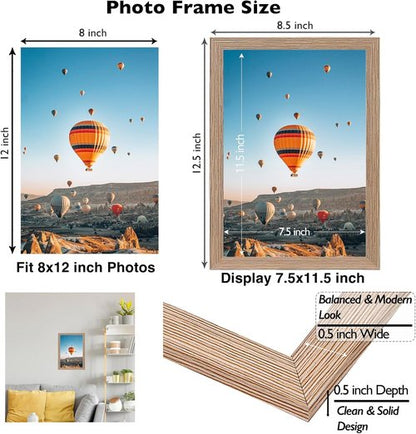 JCJMY 8x12 Picture Frame - Rustic Brown Wall Mount or Tabletop Display with Shatter-Resistant Plexiglass