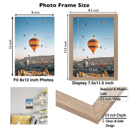 JCJMY 8x12 Picture Frame for Wall Hanging or Tabletop, Wall Mounting Horizontally or Vertically, 8 x 12 Wall Gallery Poster Photo Frame with Shatter Resistant Plexiglass,Rustic Brown