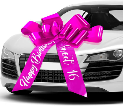 Wonderjune 30 Inch Big Car Bow - Giant Sweet 16 Birthday Gift Decoration | Rose Red Surprise Party Decor