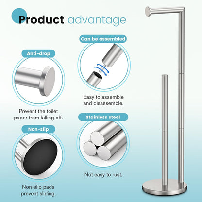 Skiennix Toilet Paper Holder Stand - Rustproof Brushed Nickel Design | Holds 4 Rolls with Storage