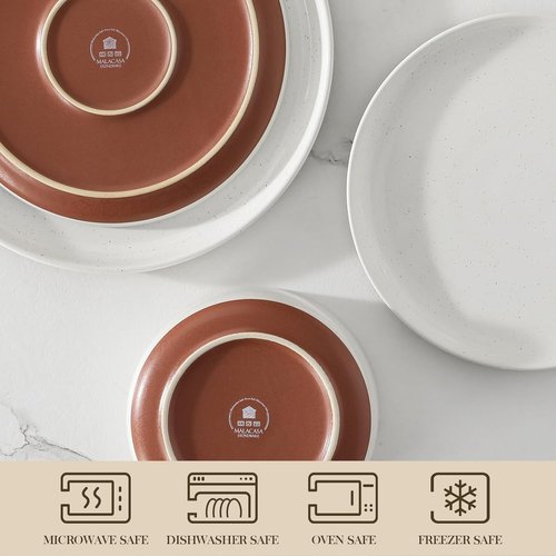 MALACASA 12-Piece Stoneware Dinnerware Set - Modern Ceramic Plates & Bowls for 4 | Microwave & Dishwasher Safe, White, TARA Series