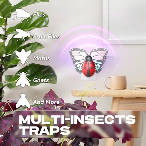 Flying Insect Trap - Indoor Light Fly Trap Captures Flies, Gnats & Moths | 1 Plug-In Device + 3 Refills