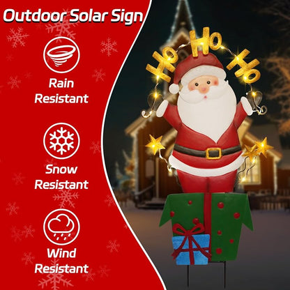 Solar Christmas Yard Sign Santa Claus 28 In Lighted Metal Garden Stake - Variation: Santa Claus