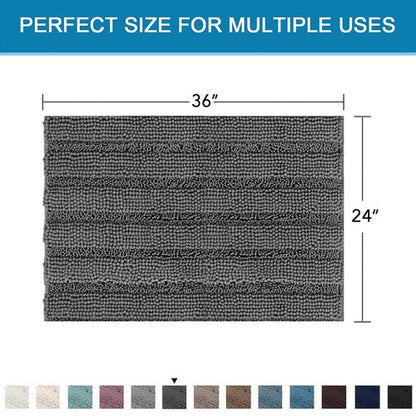 H.VERSAILTEX Bath Mats for Bathroom Non Slip Extra Thick Chenille Striped Bath Rug 24" x 36" Absorbent Non Skid Fluffy Soft Shaggy Rugs Washable Dry Fast Plush Mats for Indoor, Bath Room, Tub - Grey
