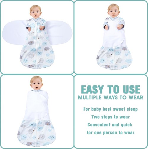 BSTOPPT Newborn Sleep Sack - 3-Way Adjustable Swaddle Blanket for 3-6 Months | 100% Rayon Cotton, Clouds & Starry Sky