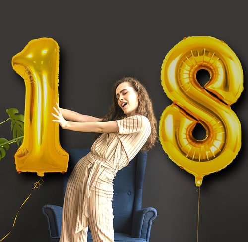 Large Gold 18 Balloon - 42 Inch Foil Mylar Number for 18th Birthday & Anniversary Celebrations