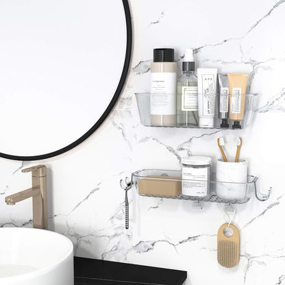 TZAMLI Clear Shower Caddy - Rustproof Wall-Mounted Organizer with Razor Holder & Hook | 2 Pack