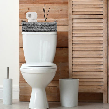 Skiennix Small Wicker Storage Basket - Decorative Organizing Bin with Handle | Light Grey