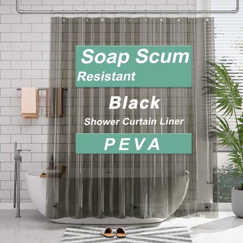 AmazerBath Extra Long Shower Curtain Liner, Clear Black Shower Liner 84 Inches Long, 72x84 Plastic Shower Curtain Liners, Cute Tall Shower Liner, PEVA Bathroom Shower Curtain Liners & 3 Magnets