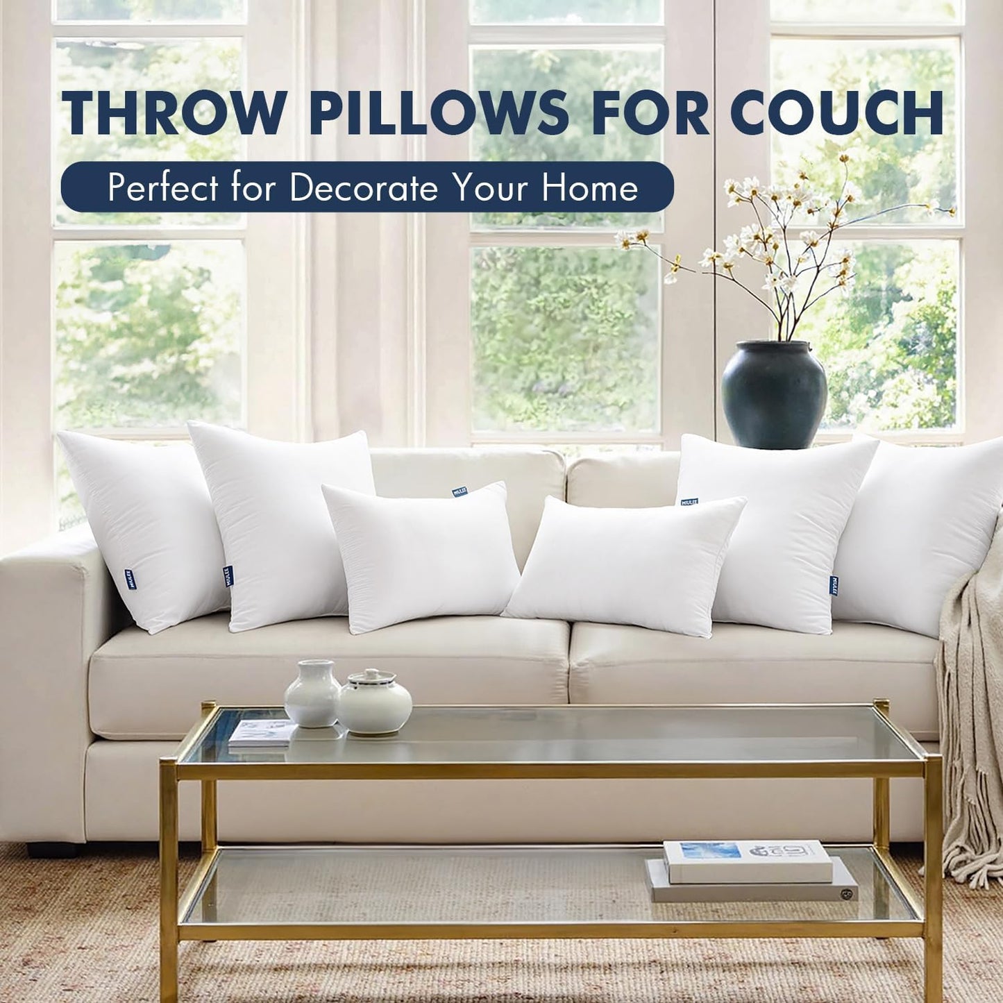 MIULEE Throw Pillow Inserts - Pack of 2 | 18x18 Inch | 100% Virgin Fiber Filling for Bed & Couch