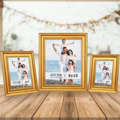 LaVie Home 5x7 Picture Frames (3 Pack, Gold) Photo Frame Set with High Definition Glass for Wall Mount & Table Top Display