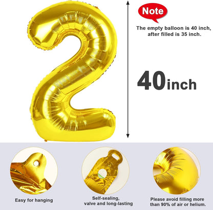 2 Numbers Balloon | 40 Inch Gold Birthday Decor for 2nd, 12th, 21st Parties & Celebrations