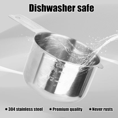 Skiennix Stainless Steel Measuring Cups - 3/4 Cup Set for Cooking & Baking | Dual Metric & US Measurements