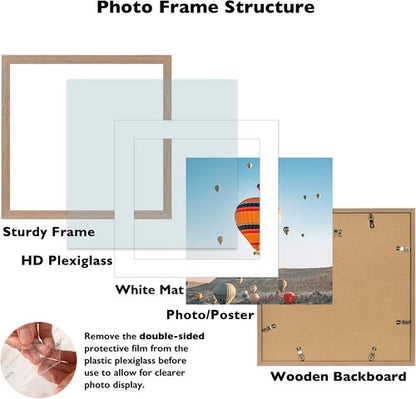 JCJMY 20x20 Picture Frame - Rustic Brown Wall Hanging Display with 16x16 Mat & Shatter Resistant Plexiglass