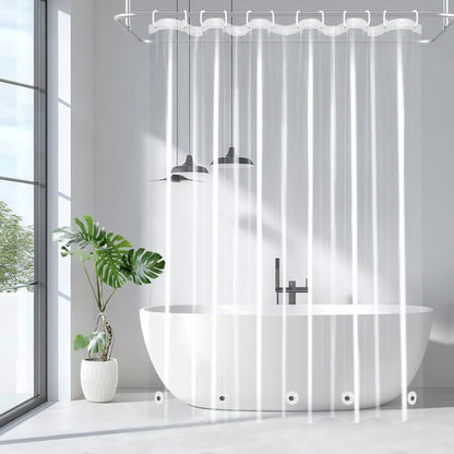 EurCross 9G Clear Shower Curtain Liner 72 x 78 inches Long with 5 Magnet Weights, Heavy Duty Weighted Premium PEVA Plastic Shower Curtain Liner with 12 Hooks for Bathroom