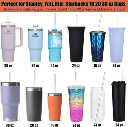ALINK Reusable Hard Plastic Clear Straws - 10.5 Inch Long for 16-30 OZ Tumblers | Includes Cleaning Brush