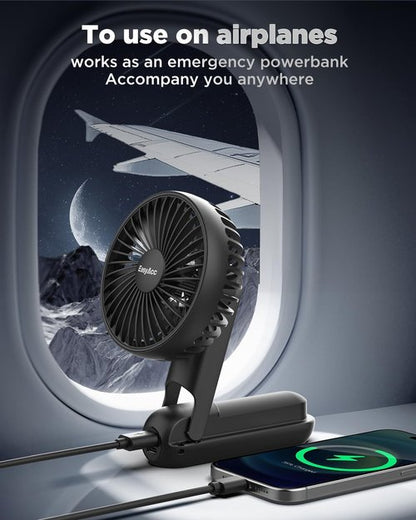 EasyAcc Portable Handheld Fan - Ultra Quiet 4000mAh Rechargeable Travel Fan | 5 Speed, Black