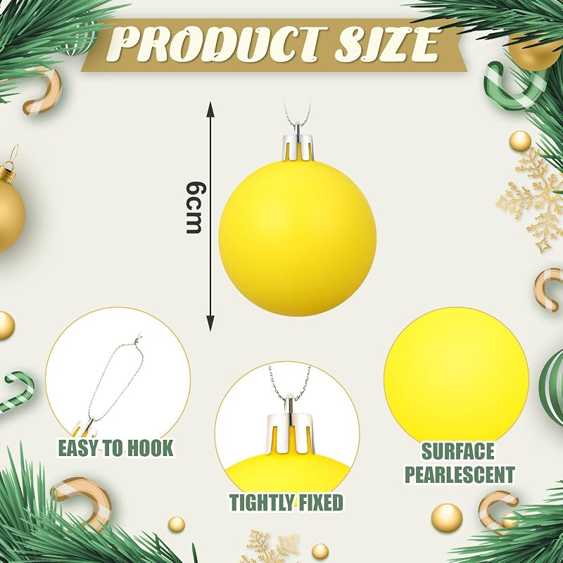 36 Pcs Christmas Ball Ornaments 2.4in Yellow Matte Plastic Balls for Xmas Tree