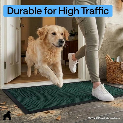 GORILLA GRIP 100% Waterproof All-Season WeatherMAX Doormat US Designed Natural Rubber, Stain and Fade Resistant, Low Profile Indoor Outdoor Door Mats, Easy Clean Patio Mat, 23x35, Green Diamond